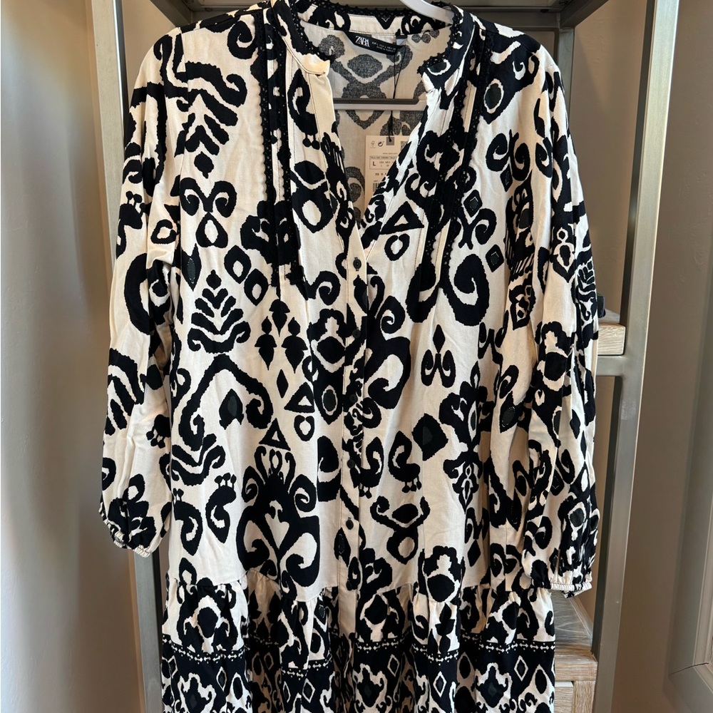 Zara Ikat Patterned Blouson Dress
